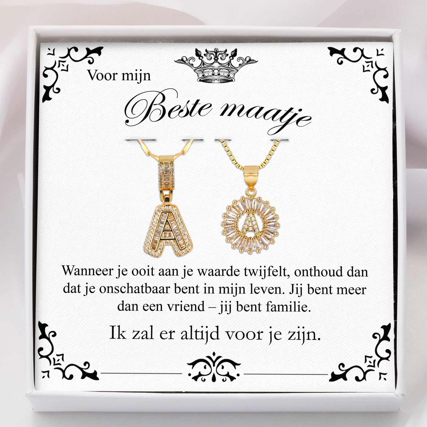 2-delige 14k Persoonlijke Diamant Initiaal Cadeau Kettingenset