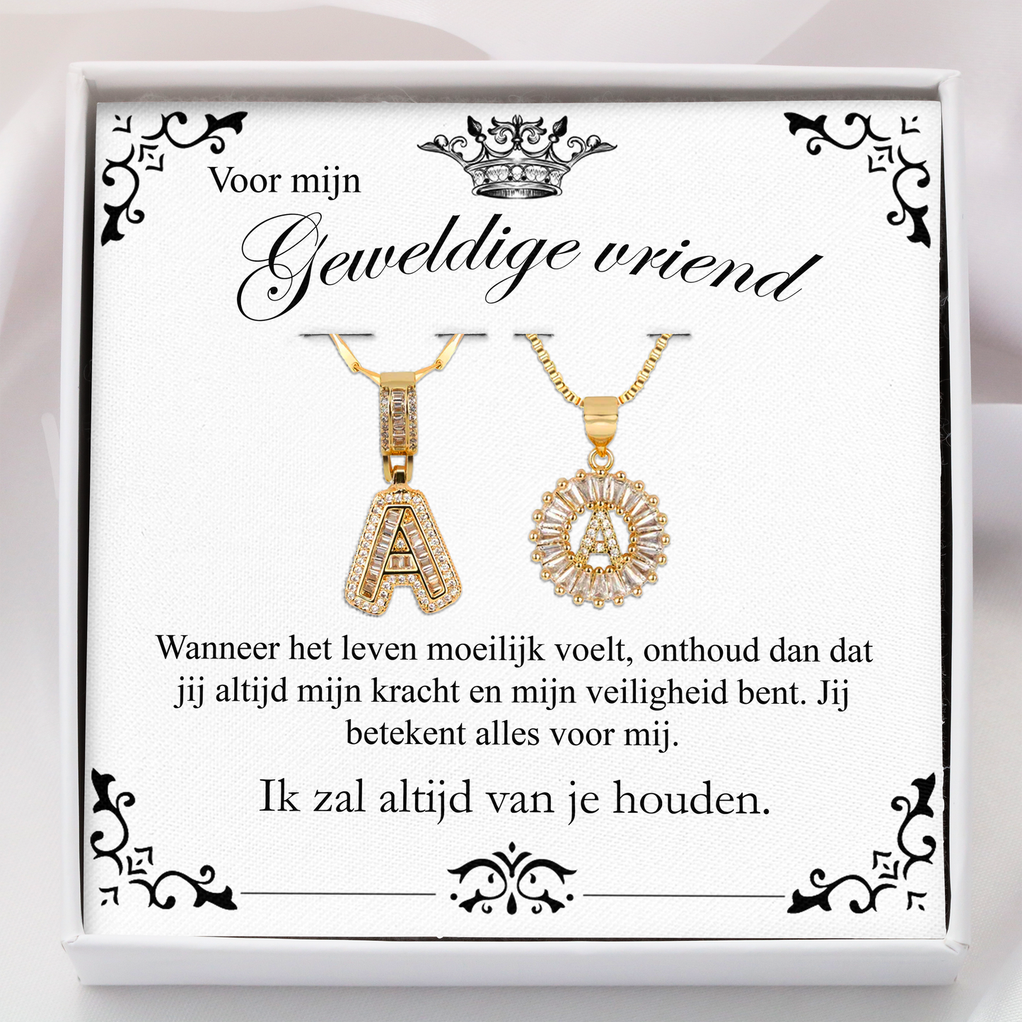 2-delige 14k Persoonlijke Diamant Initiaal Cadeau Kettingenset