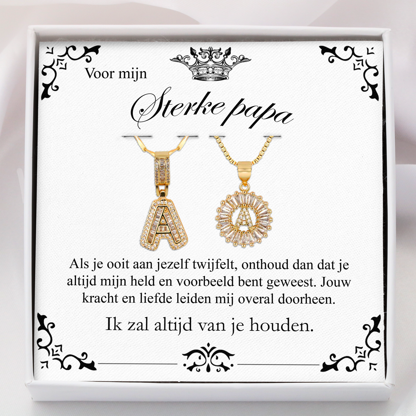 2-delige 14k Persoonlijke Diamant Initiaal Cadeau Kettingenset