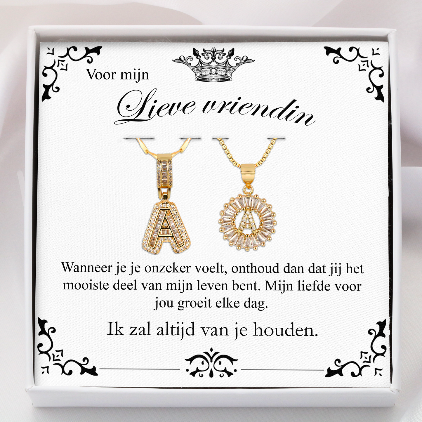 2-delige 14k Persoonlijke Diamant Initiaal Cadeau Kettingenset