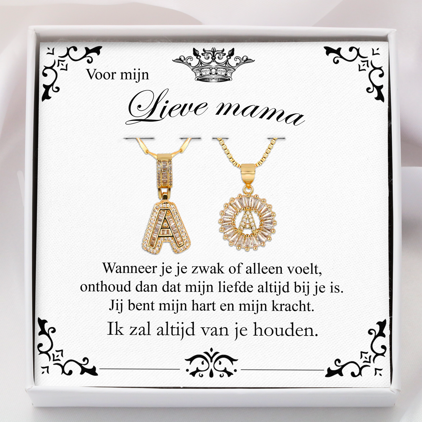 2-delige 14k Persoonlijke Diamant Initiaal Cadeau Kettingenset