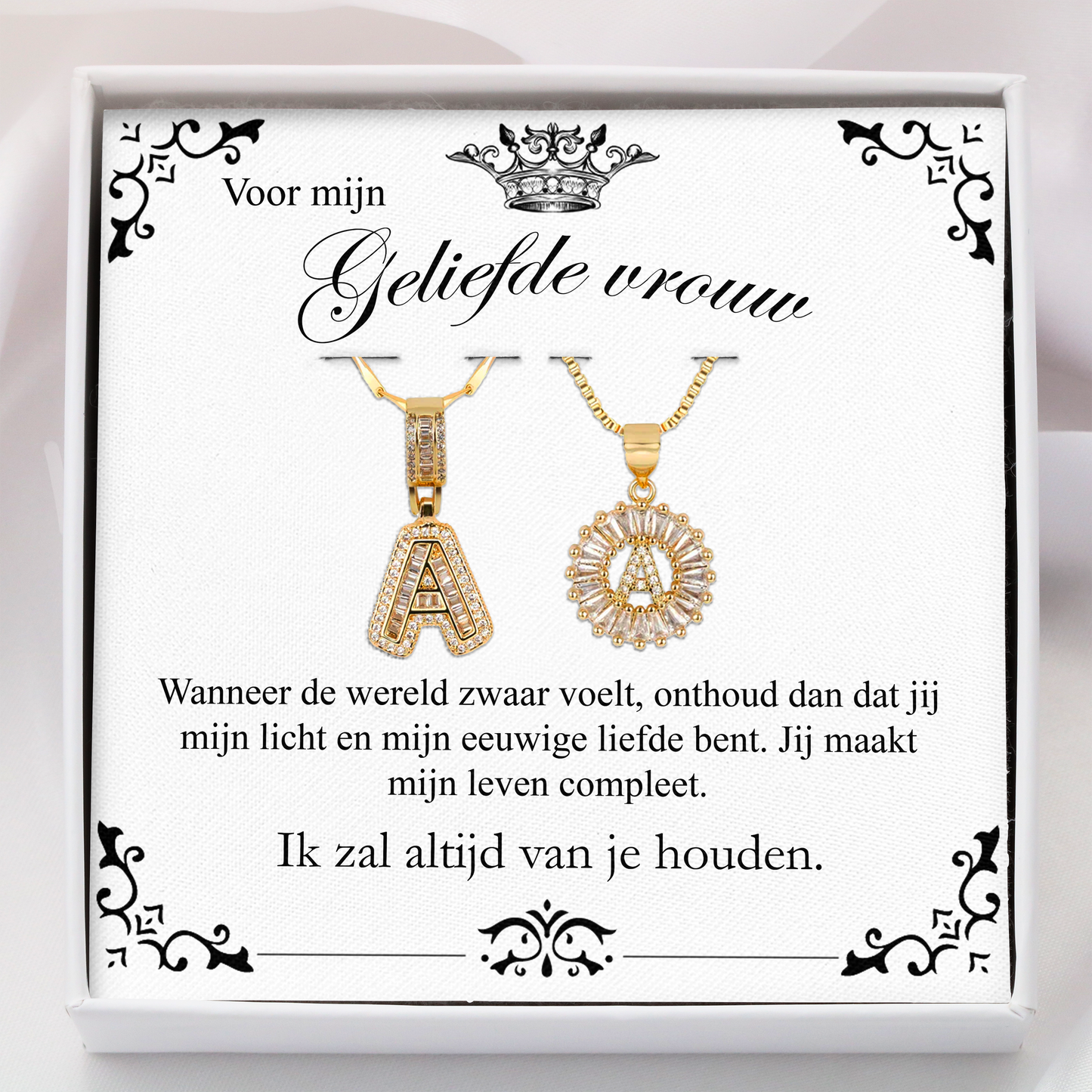 2-delige 14k Persoonlijke Diamant Initiaal Cadeau Kettingenset