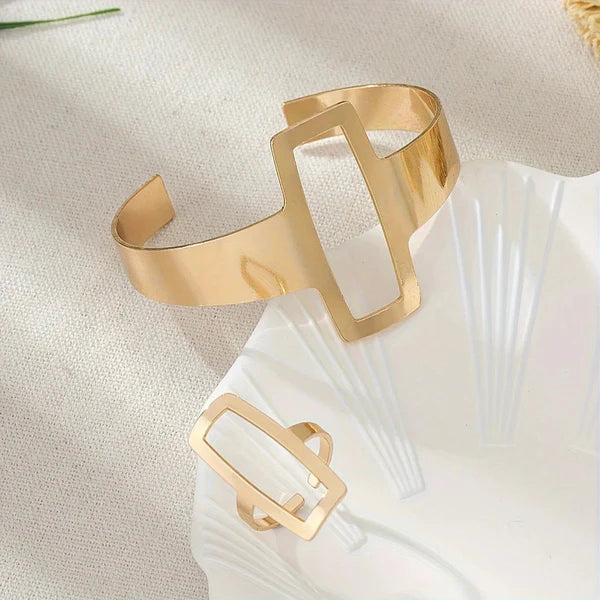 Verstelbare Geometrische Rechthoekige Armband en Ring Set