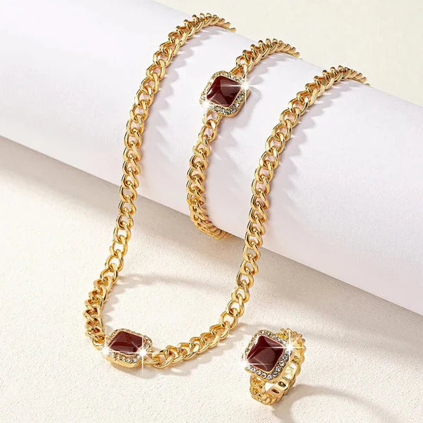 Cuban Vierkante Diamant Ketting-, Armband- en Ringenset
