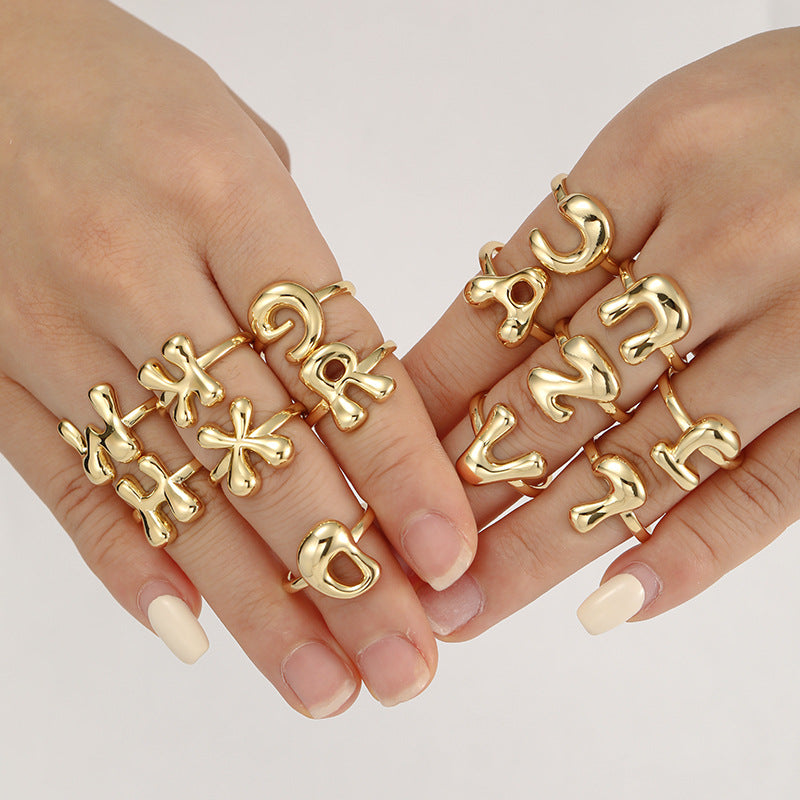 14k Schattige Bubble Letter Initiaal Ring