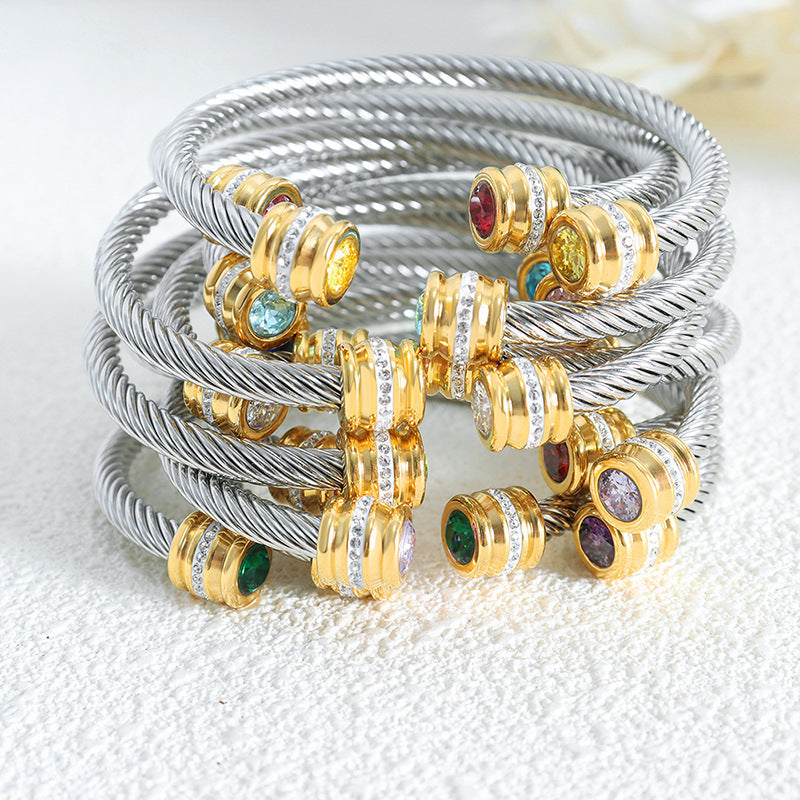 Gepersonaliseerde Geboortesteen Twist Cuff Armband