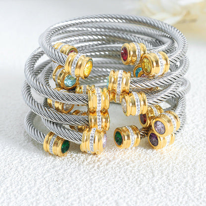 Gepersonaliseerde Geboortesteen Twist Cuff Armband