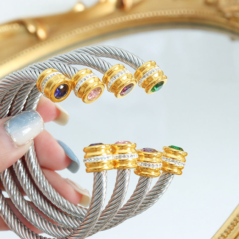 Gepersonaliseerde Geboortesteen Twist Cuff Armband