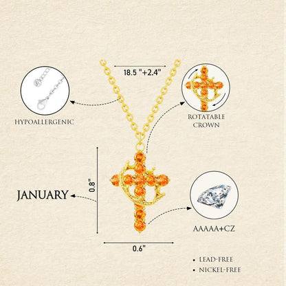 Fijne Geboortesteen Kruis & Kroon Ketting