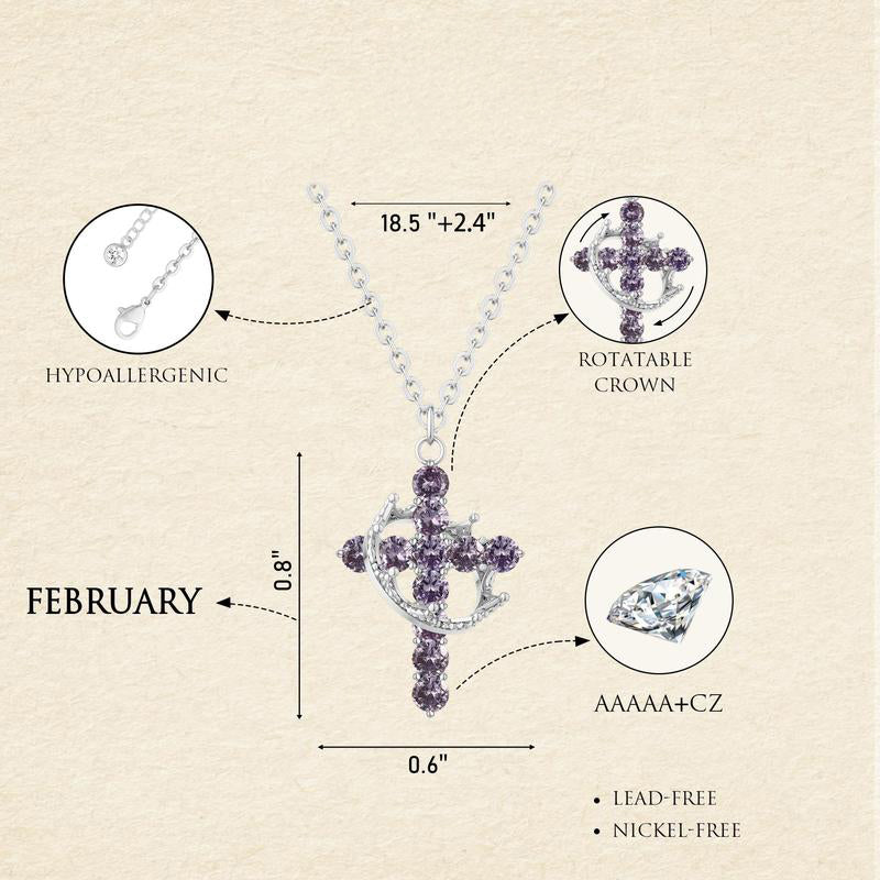 Fijne Geboortesteen Kruis & Kroon Ketting