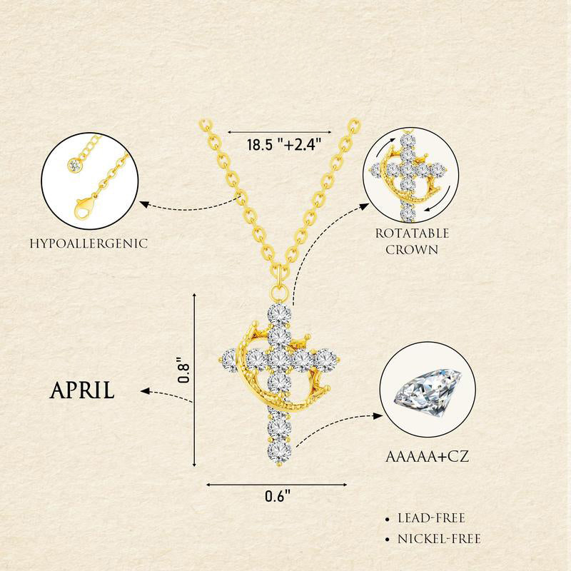 Fijne Geboortesteen Kruis & Kroon Ketting