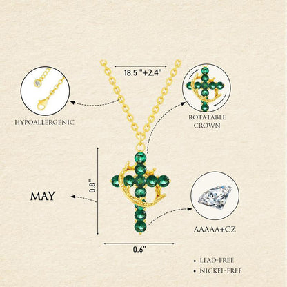 Fijne Geboortesteen Kruis & Kroon Ketting