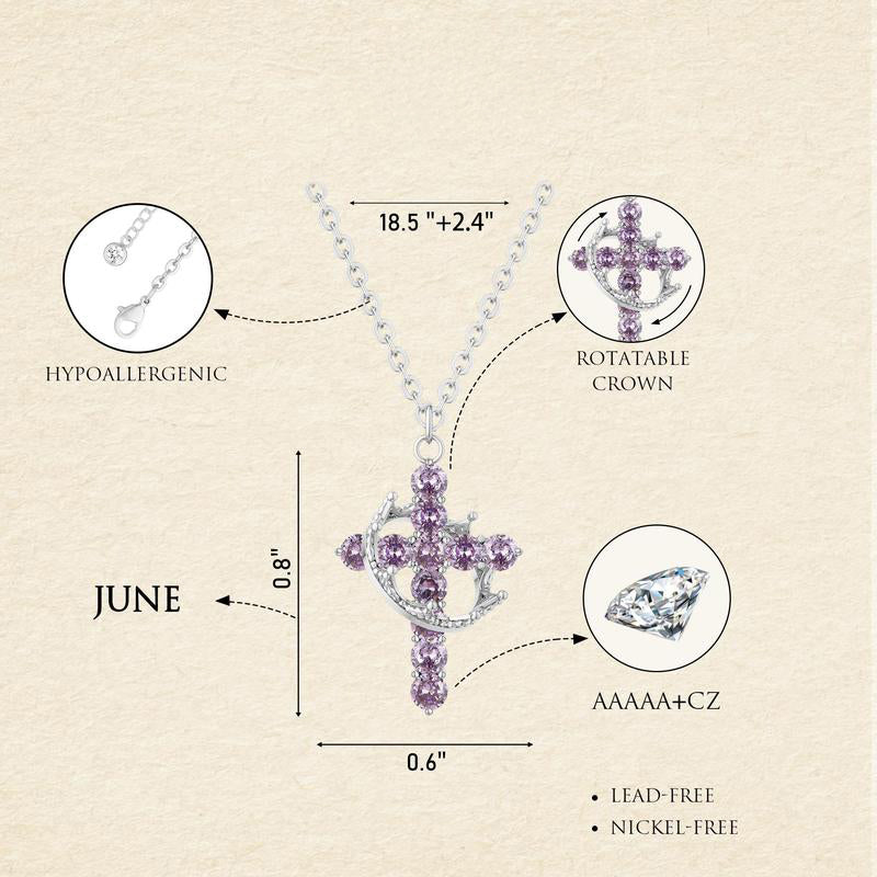 Fijne Geboortesteen Kruis & Kroon Ketting