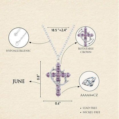 Fijne Geboortesteen Kruis & Kroon Ketting