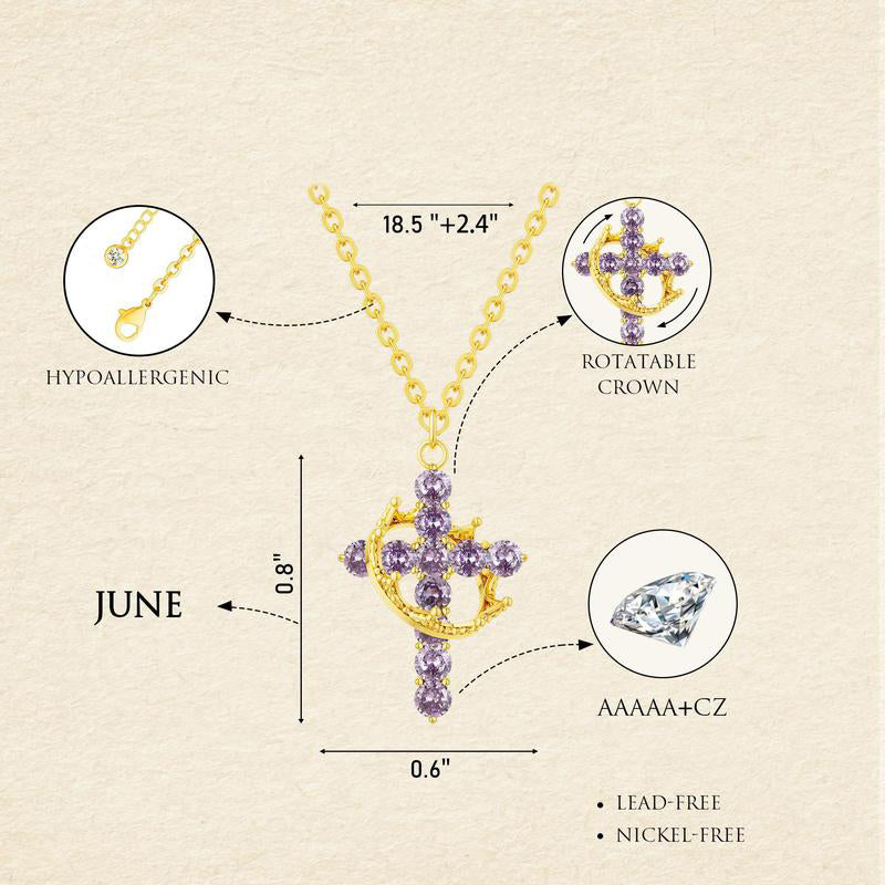 Fijne Geboortesteen Kruis & Kroon Ketting