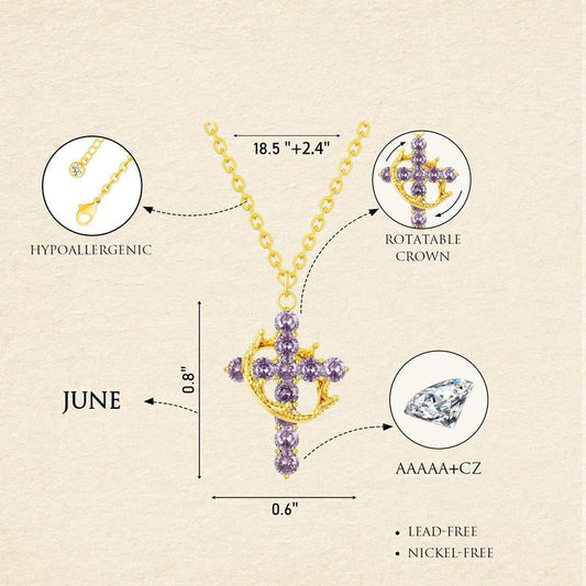 Fijne Geboortesteen Kruis & Kroon Ketting