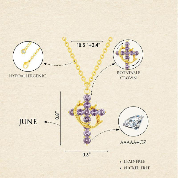 Fijne Geboortesteen Kruis & Kroon Ketting