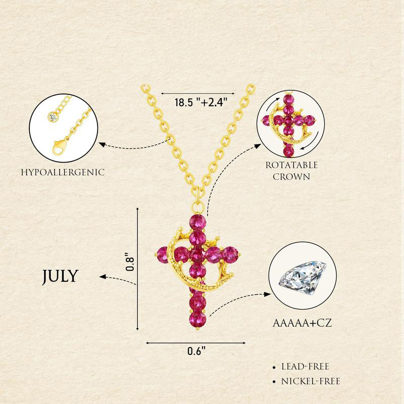 Fijne Geboortesteen Kruis & Kroon Ketting
