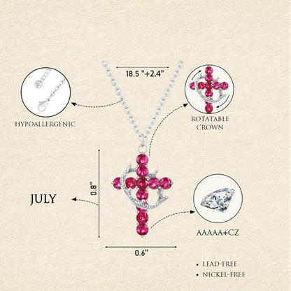 Fijne Geboortesteen Kruis & Kroon Ketting