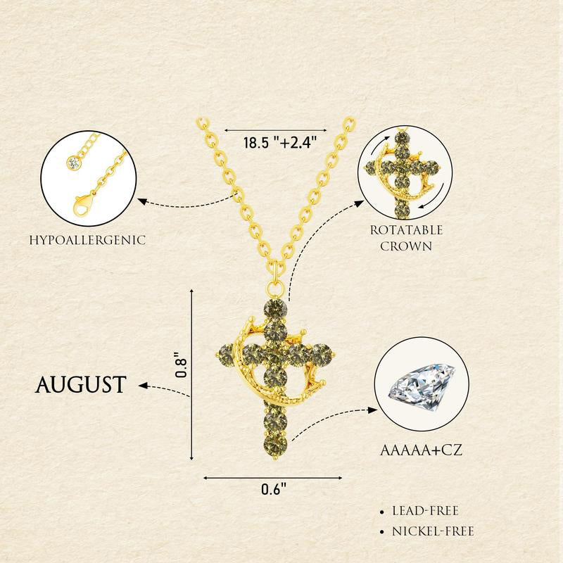 Fijne Geboortesteen Kruis & Kroon Ketting