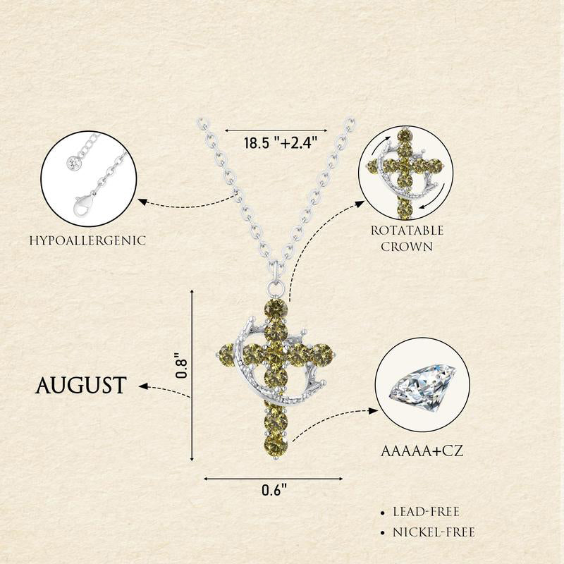 Fijne Geboortesteen Kruis & Kroon Ketting
