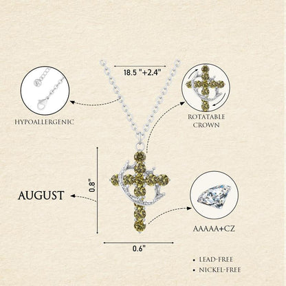 Fijne Geboortesteen Kruis & Kroon Ketting