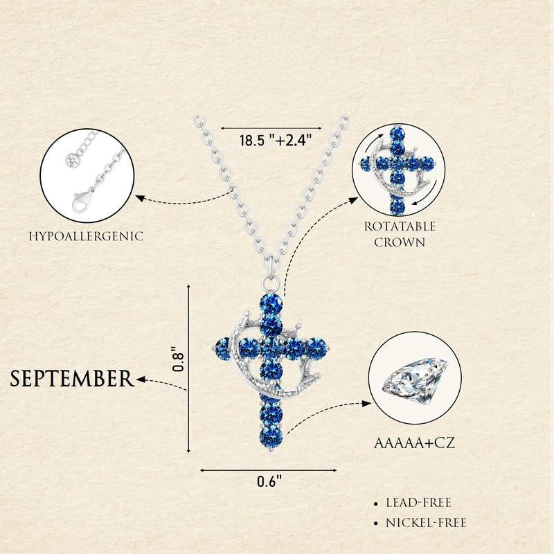 Fijne Geboortesteen Kruis & Kroon Ketting