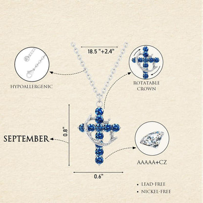 Fijne Geboortesteen Kruis & Kroon Ketting