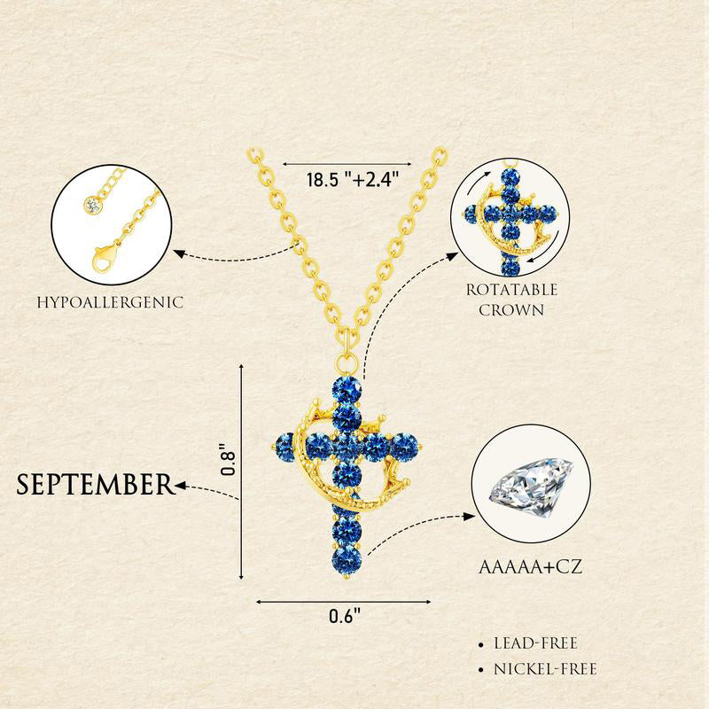 Fijne Geboortesteen Kruis & Kroon Ketting