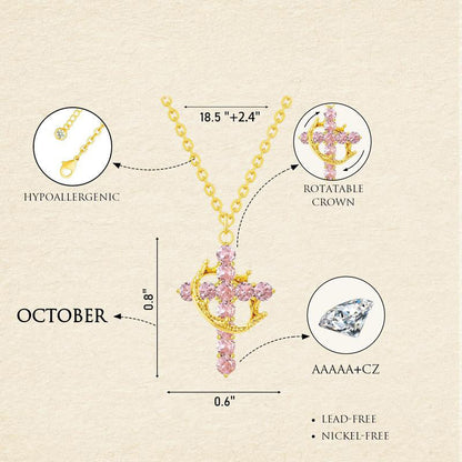 Fijne Geboortesteen Kruis & Kroon Ketting
