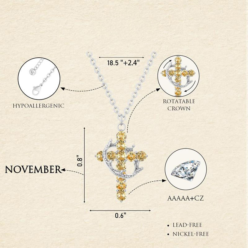 Fijne Geboortesteen Kruis & Kroon Ketting