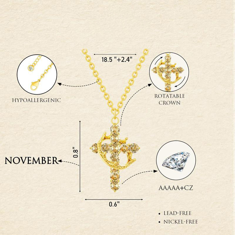 Fijne Geboortesteen Kruis & Kroon Ketting
