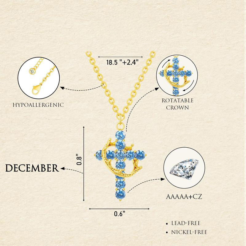 Fijne Geboortesteen Kruis & Kroon Ketting