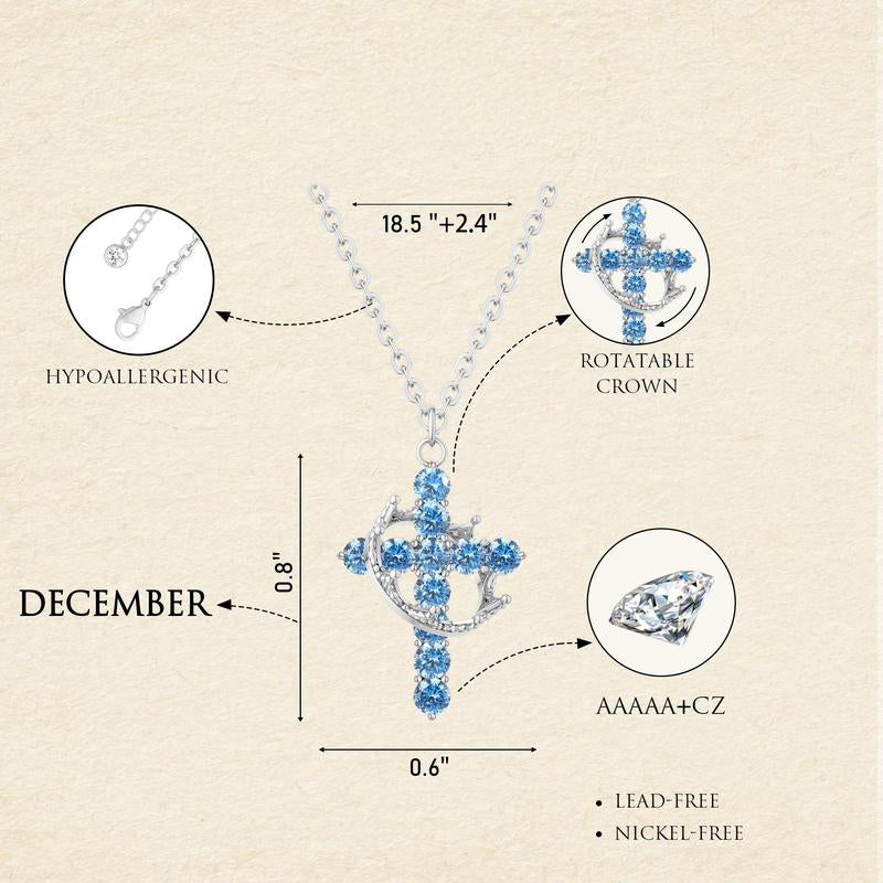 Fijne Geboortesteen Kruis & Kroon Ketting