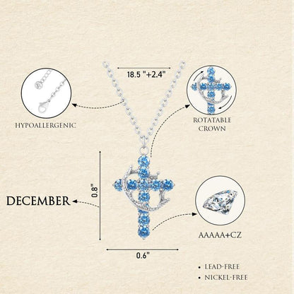 Fijne Geboortesteen Kruis & Kroon Ketting