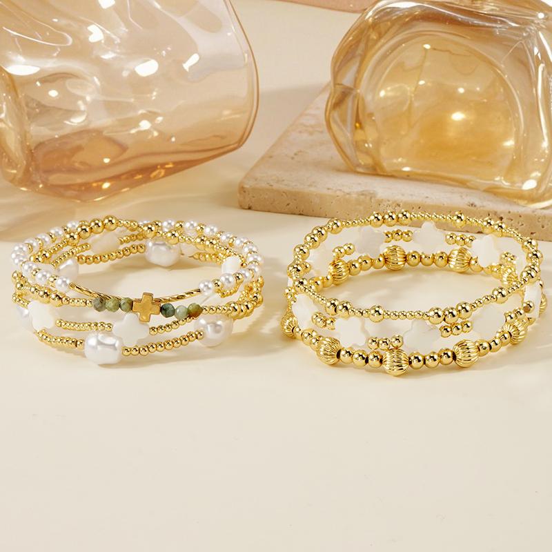 7-delige Fijne Gouden & Parel Armbandenset