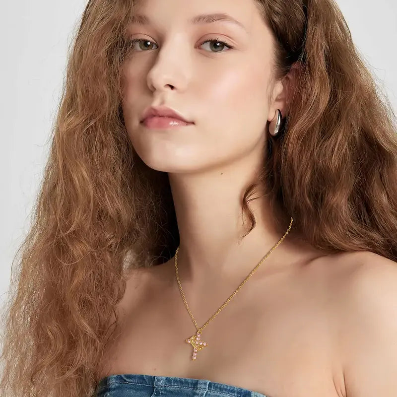 Fijne Geboortesteen Kruis & Kroon Ketting