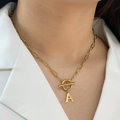 Paperclip Initiaal Ketting met Cirkel Slot