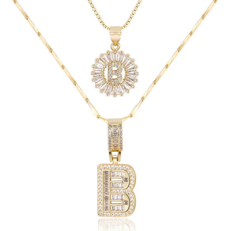 2-delige 14k Diamant Initiaal Kettingenset