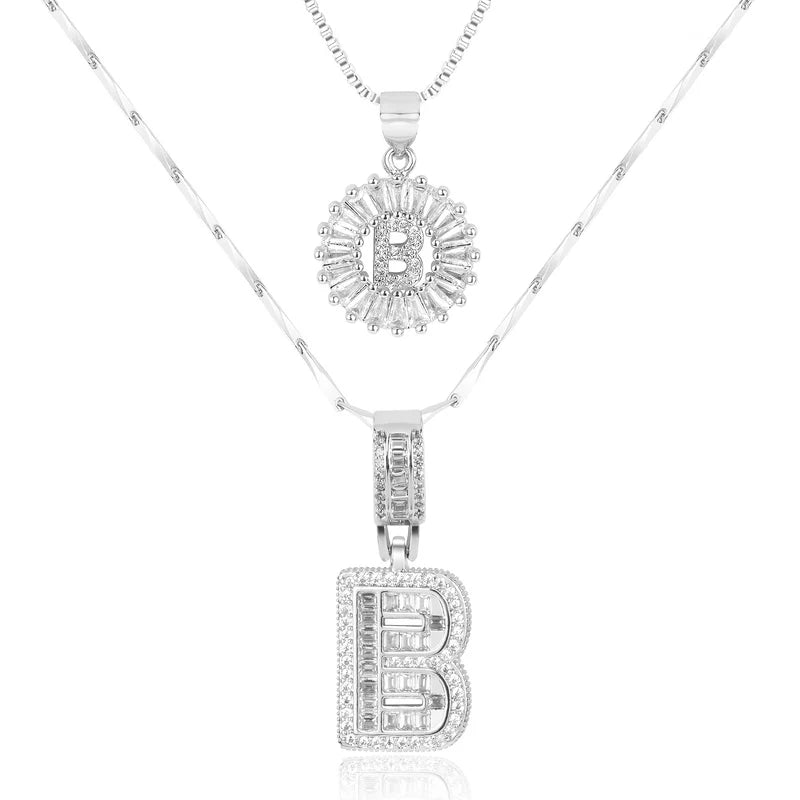 2-delige 14k Diamant Initiaal Kettingenset