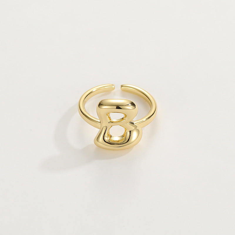 14k Schattige Bubble Letter Initiaal Ring