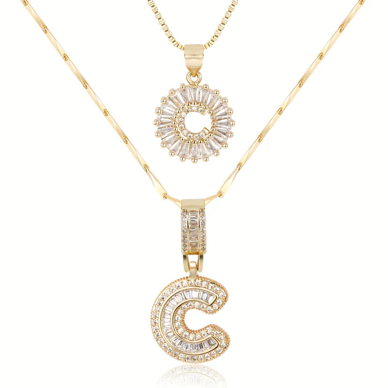 2-delige 14k Diamant Initiaal Kettingenset