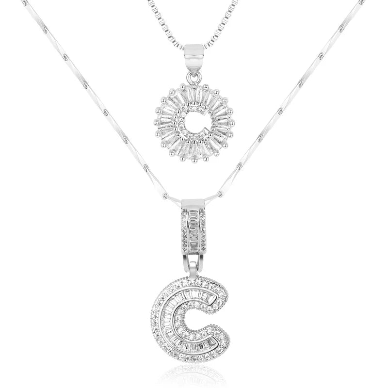 2-delige 14k Diamant Initiaal Kettingenset