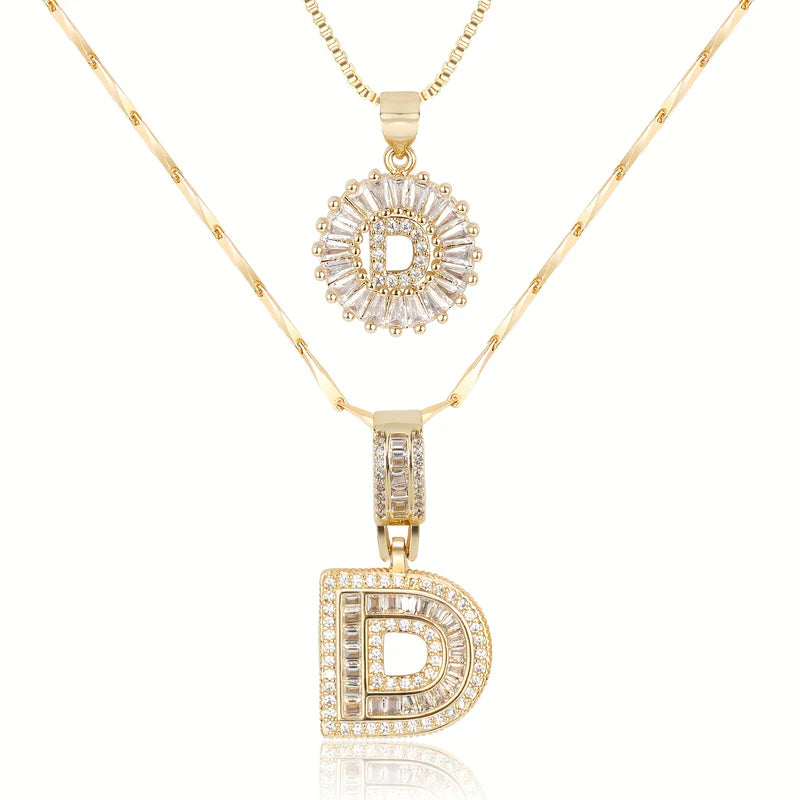 2-delige 14k Diamant Initiaal Kettingenset