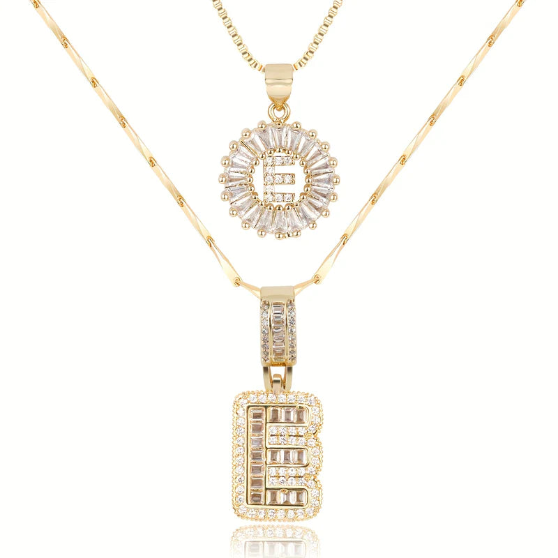2-delige 14k Diamant Initiaal Kettingenset