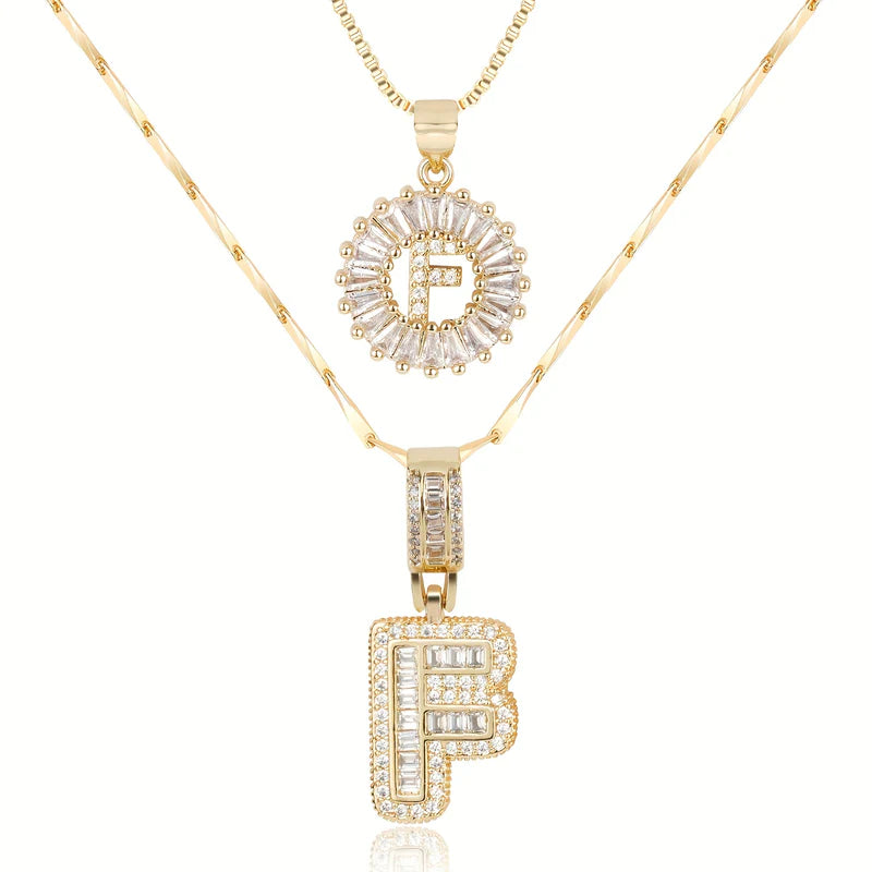 2-delige 14k Diamant Initiaal Kettingenset