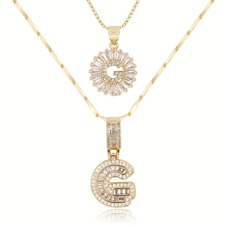 2-delige 14k Diamant Initiaal Kettingenset