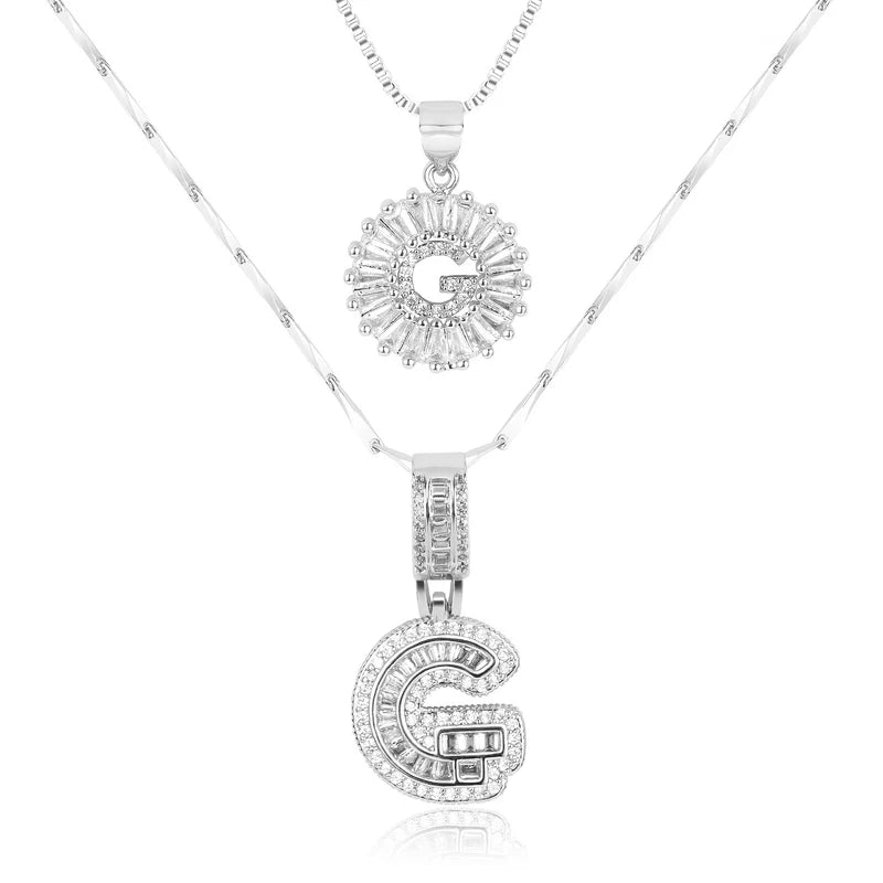 2-delige 14k Diamant Initiaal Kettingenset