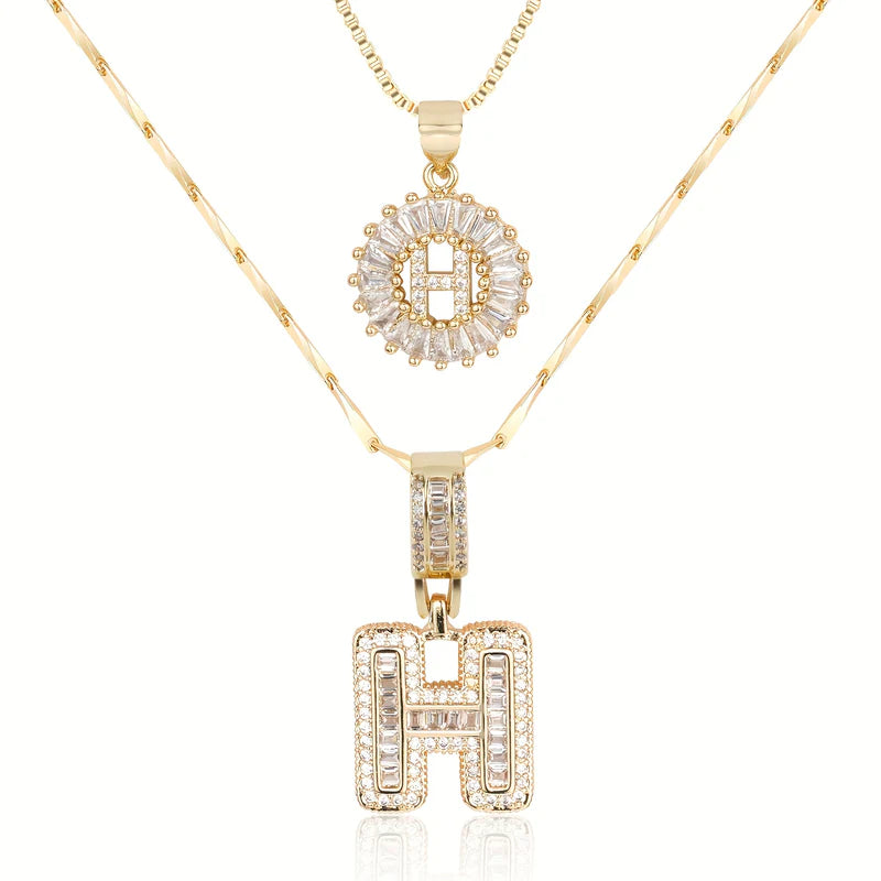2-delige 14k Diamant Initiaal Kettingenset