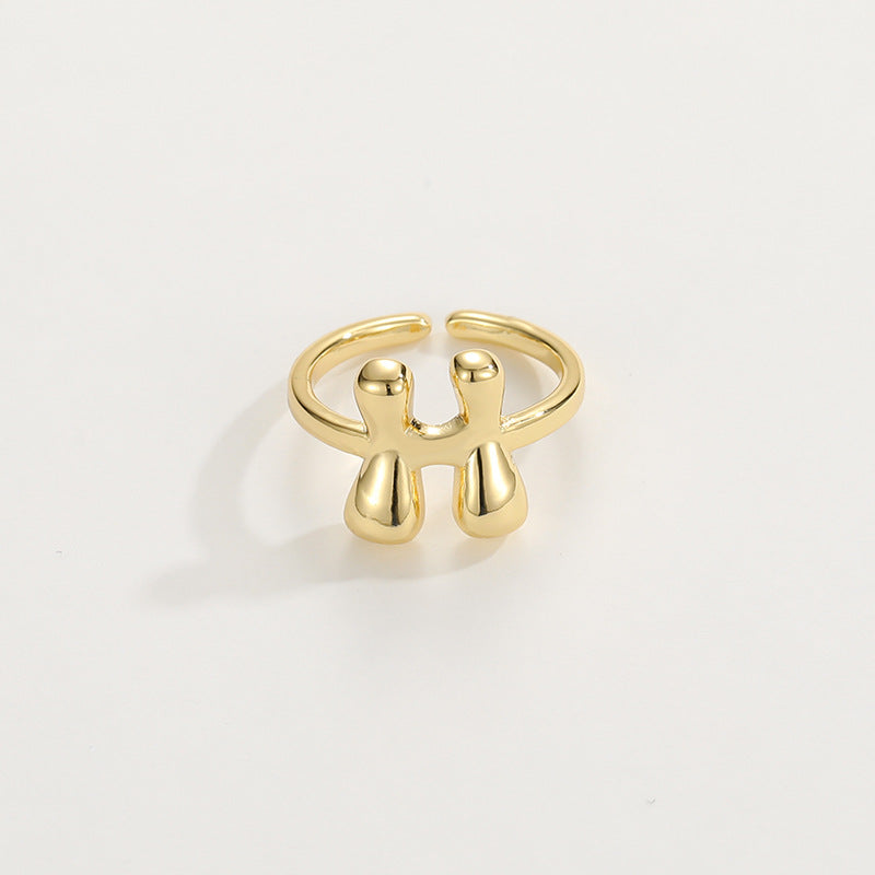 14k Schattige Bubble Letter Initiaal Ring
